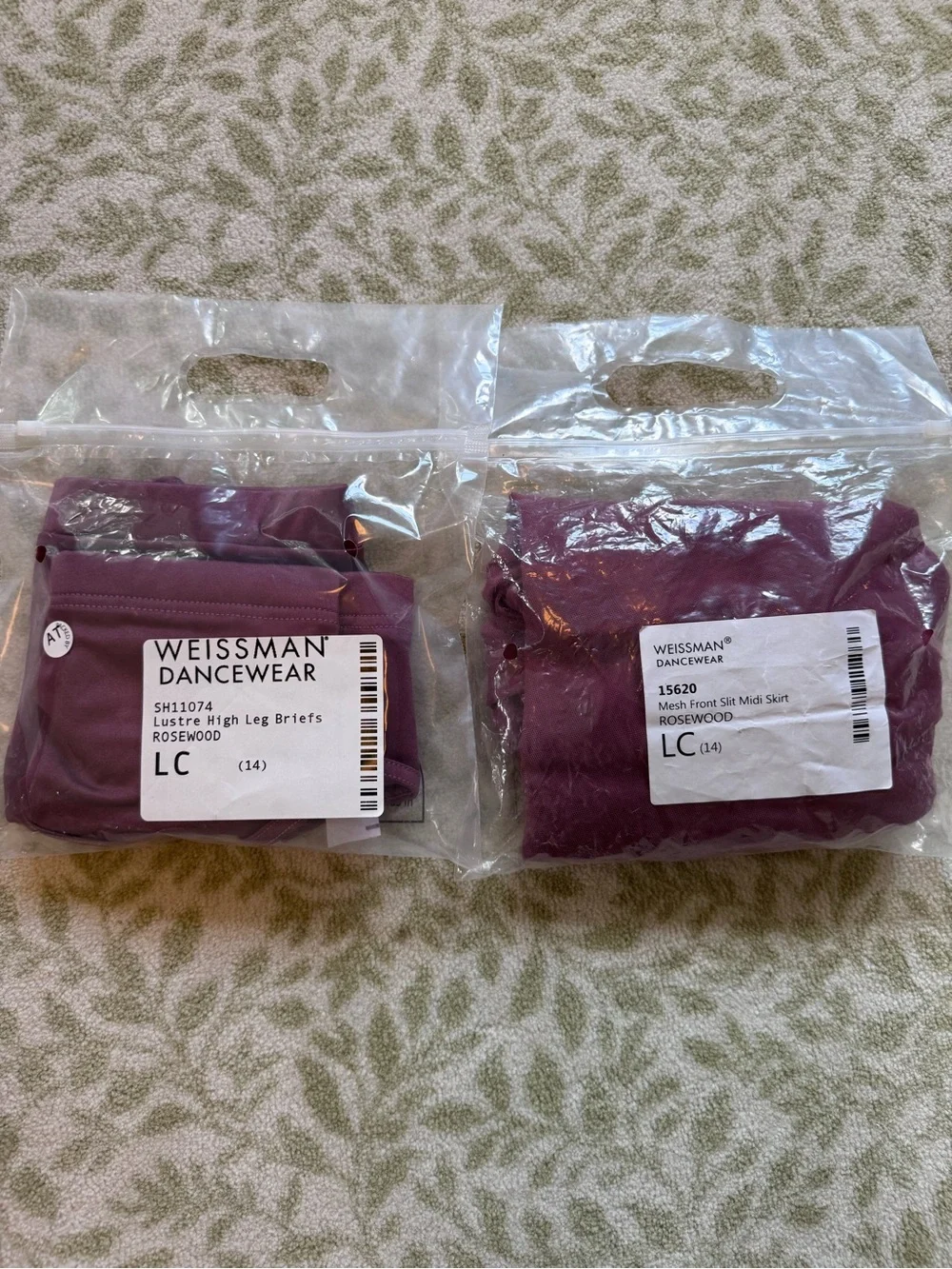 Weissman Rosewood Burgundy 4-Piece Lyrical Dance Costume Mesh Mock Neck Size LC